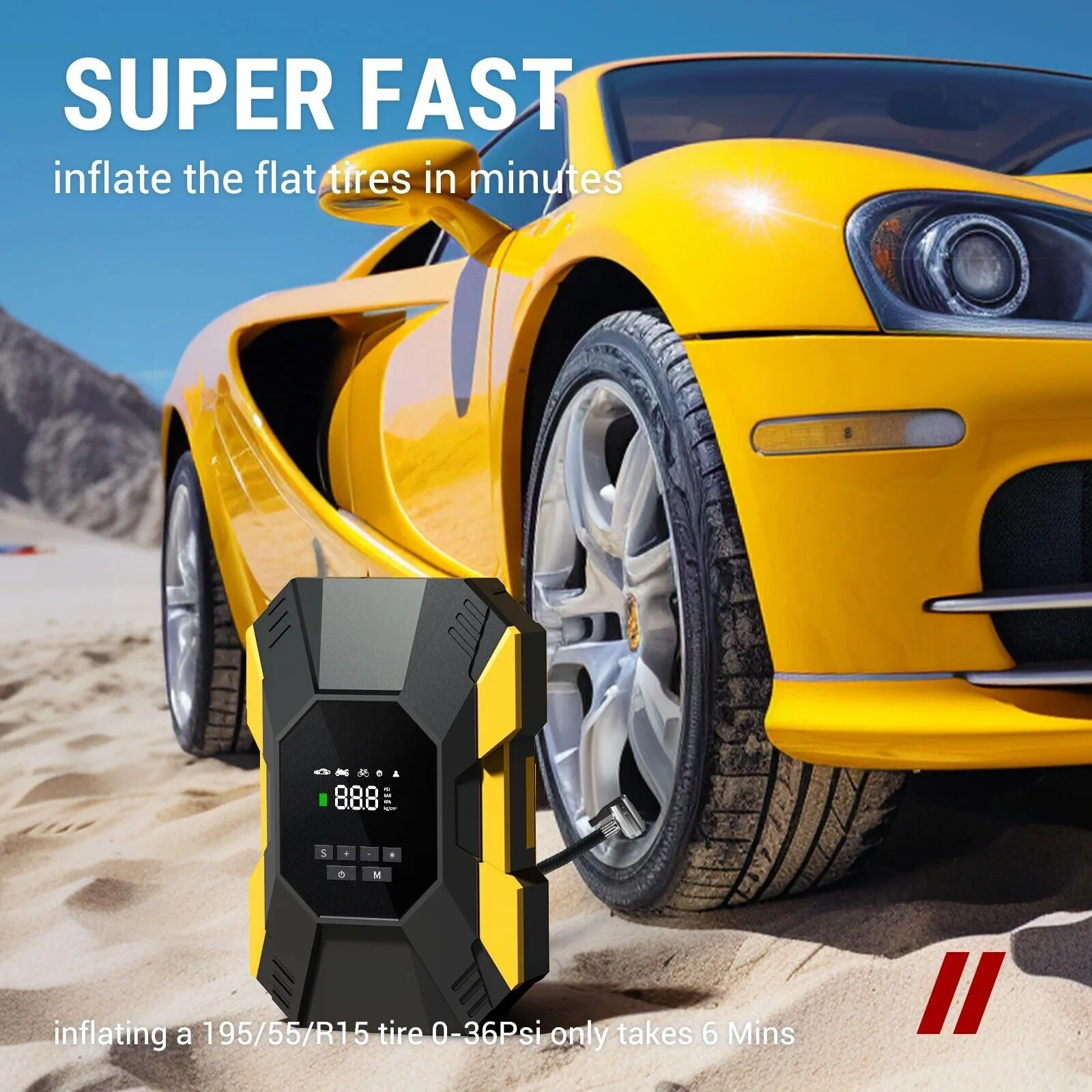 Car Tire Inflator Portable Air Compressor Cordless Rechargeable Powerful Pump - Image 2