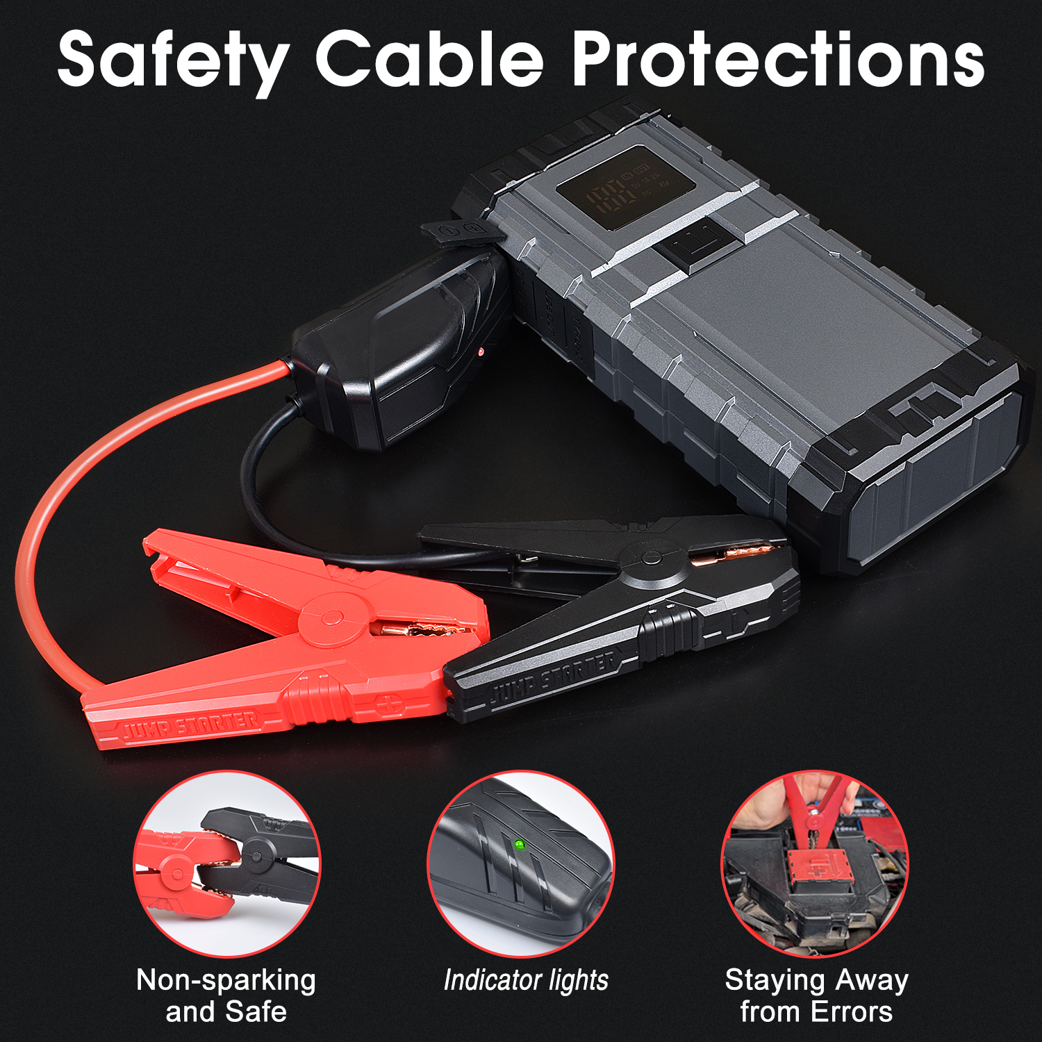 Car Jump Starter with Air Compressor, 3000A Battery Jump Starter with 150PSI Booster Function, 12V Battery Jump Pack with LED Screen, 3 Modes Flashlight - Image 2