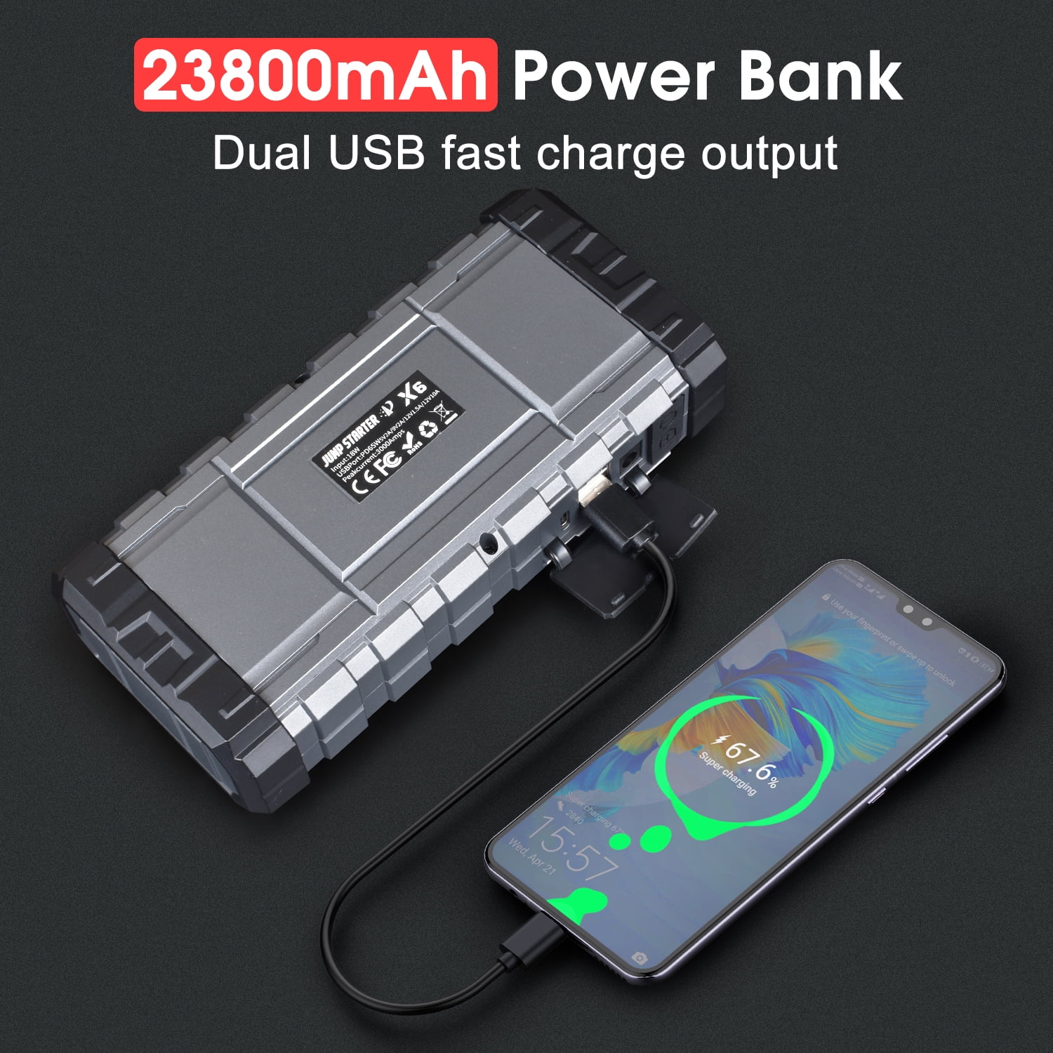 Car Jump Starter with Air Compressor, 3000A Battery Jump Starter with 150PSI Booster Function, 12V Battery Jump Pack with LED Screen, 3 Modes Flashlight - Image 3